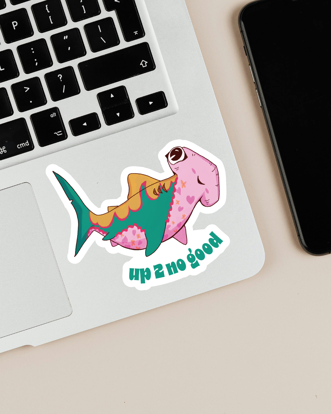 "up 2 no good" | Hammerhead Shark Fish Sticker
