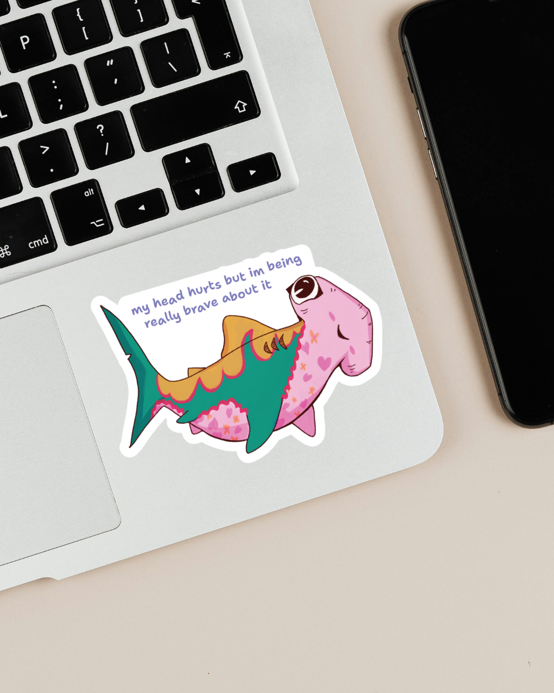 "my head hurts but I'm being really brave about it" | Hammerhead Shark Fish | Sticker