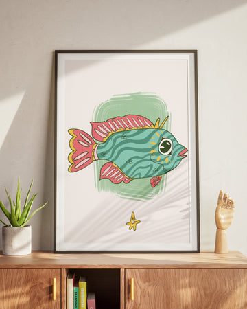 Salvini Cichlid Green Striped Fish Art