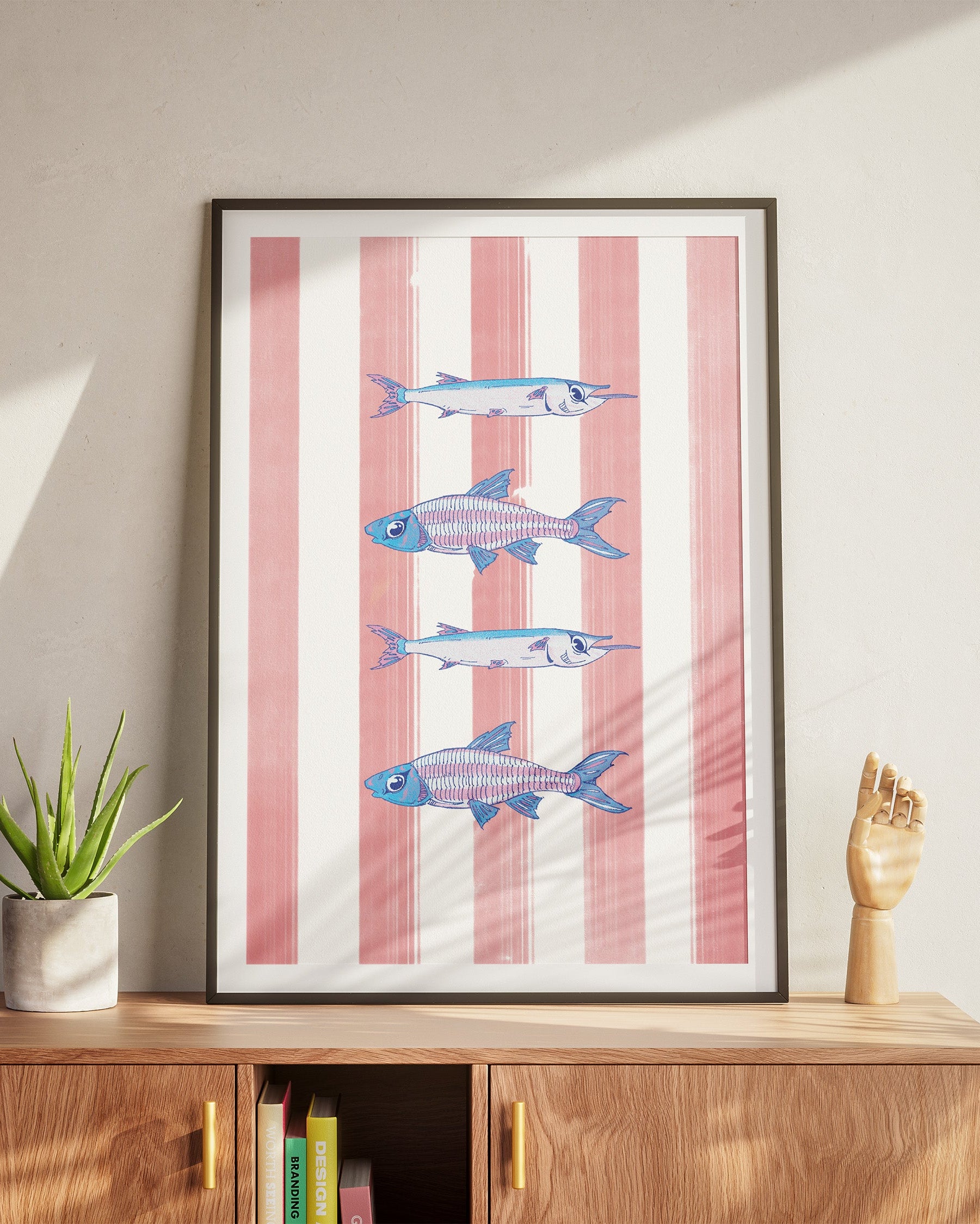 Blue Fishes | Pink Striped Print