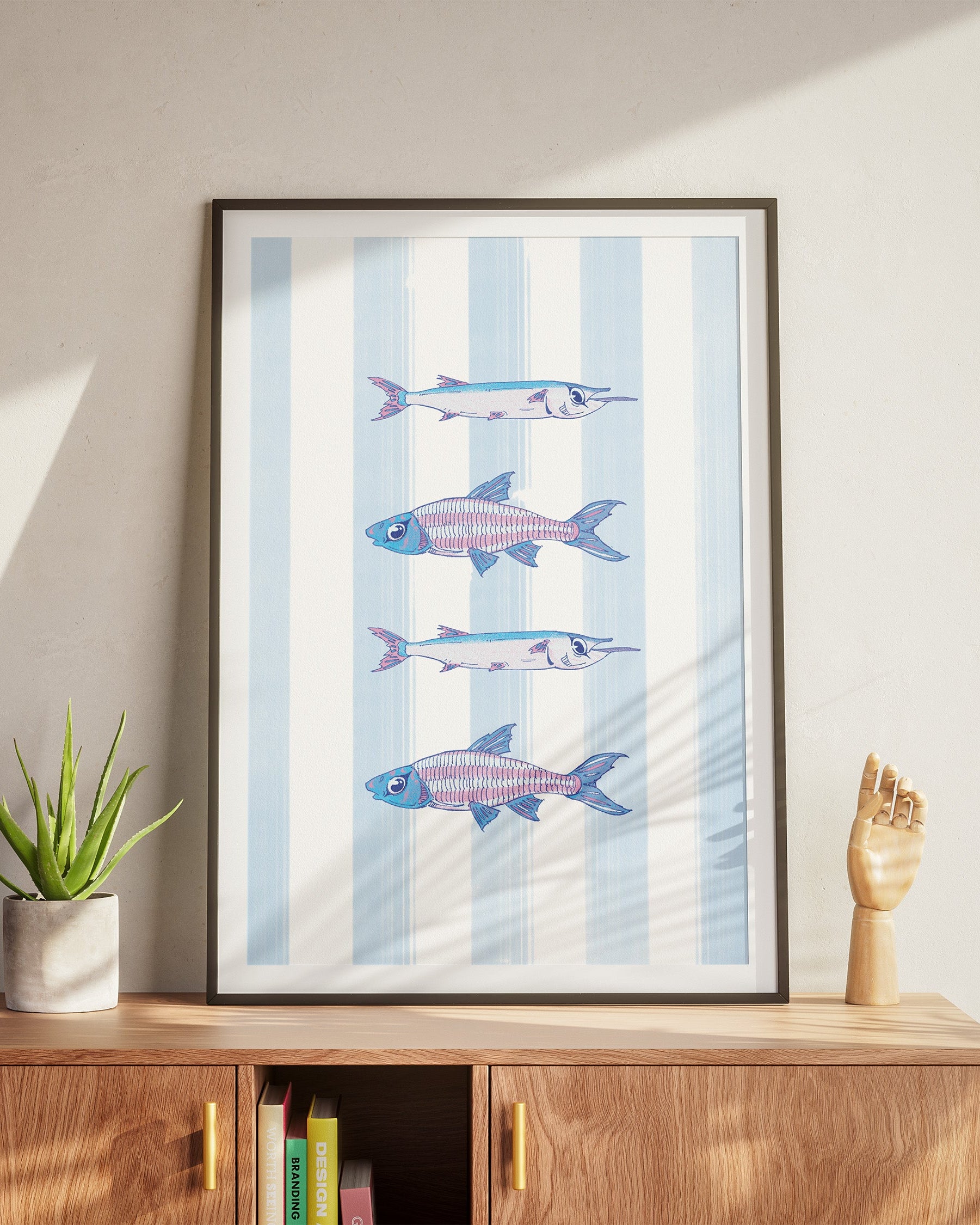 Blue Fishes | Blue Striped Print